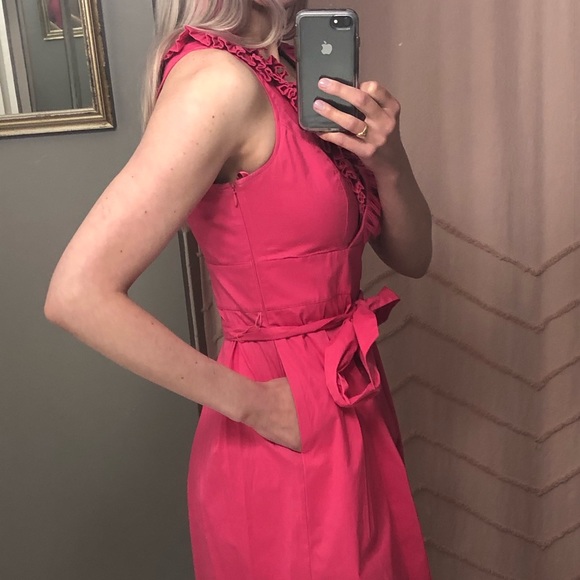 White House Black Market Pink Dress Ruffled Collar - Picture 2 of 12